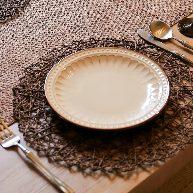 AHHFSMEI Paper Braided Round Placemats Set of 12 Natural Non-Slip Heat Resistant Table Mats for Dining Tables Woven Indoor & Outdoor Place mats(Coffee,12)