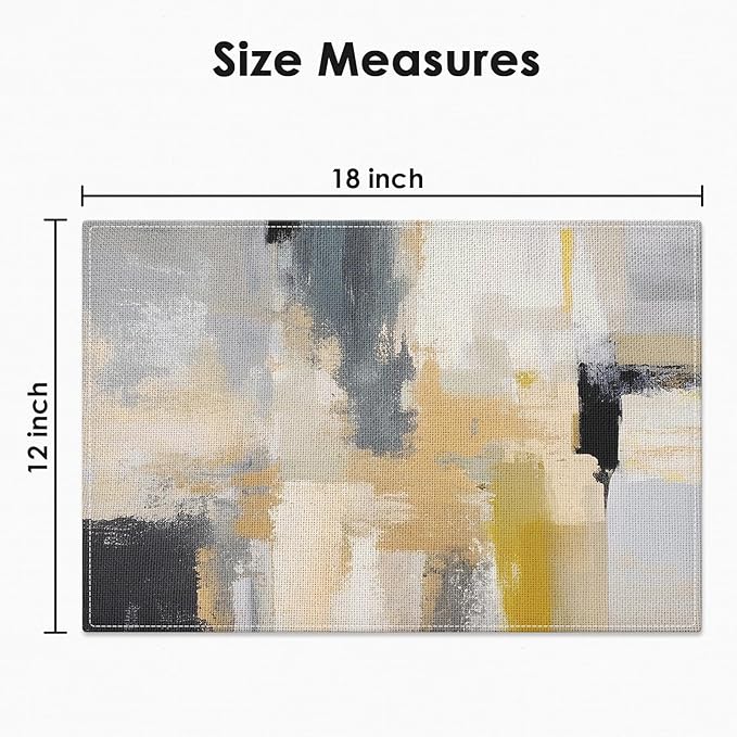 Emvency Farmhouse Placemats Set of 6, Modern Neutral Mustard Minimalist 12x18 Inch Linen Rectangular Place Abstract Beige Table Mats for Indoors & Outdoor Home Party Kitchen Dining Decoration