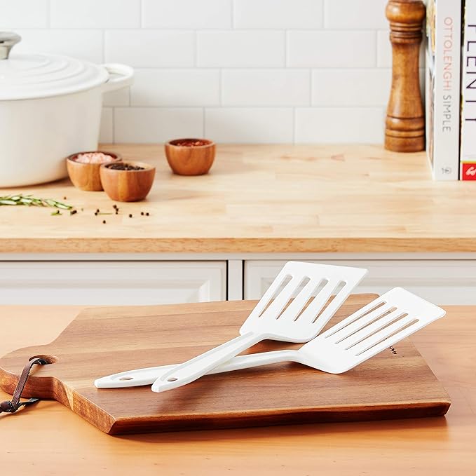 Hutzler 11-inch LOPOL Reinforced Nylon Slotted Spatula Turner, Set of 2 (White)