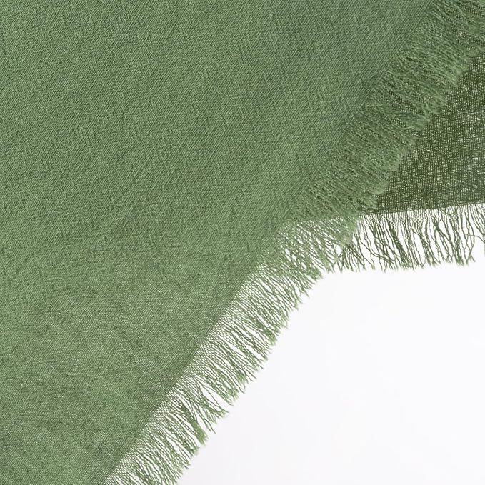 DeZerlor 12 Pack Sage Green Cotton Linen Napkins with Fringe Spring Cloth Napkins Set of 12 Boho Handmade Dinner Napkins Bulk for Wedding Bridal Baby Shower Parties, 17 x 17 Inches