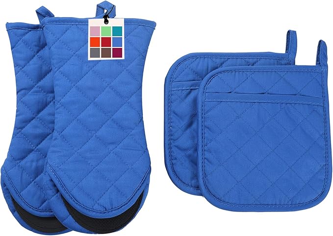 ARCLIBER Oven Mitts and Potholders, 4 PCS Heat Resistant Kitchen Gloves, Non-Slip Rubber Surface, Ideal for Cooking, Baking, Grilling, Barbecue,Navy Blue
