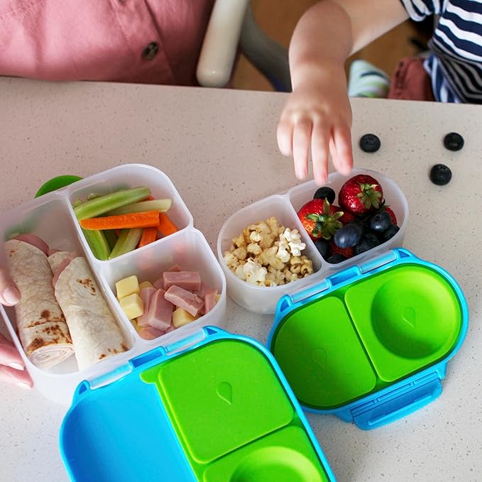 b.box Snack Box - Leakproof Mini Bento Box for Kids & Toddlers, 2 Compartment Snack Containers for Kids, Lunch Containers, Dishwasher Safe, BPA Free, PFAS Free, Ages 4m+, 1 3/4 Cup - Ocean Breeze