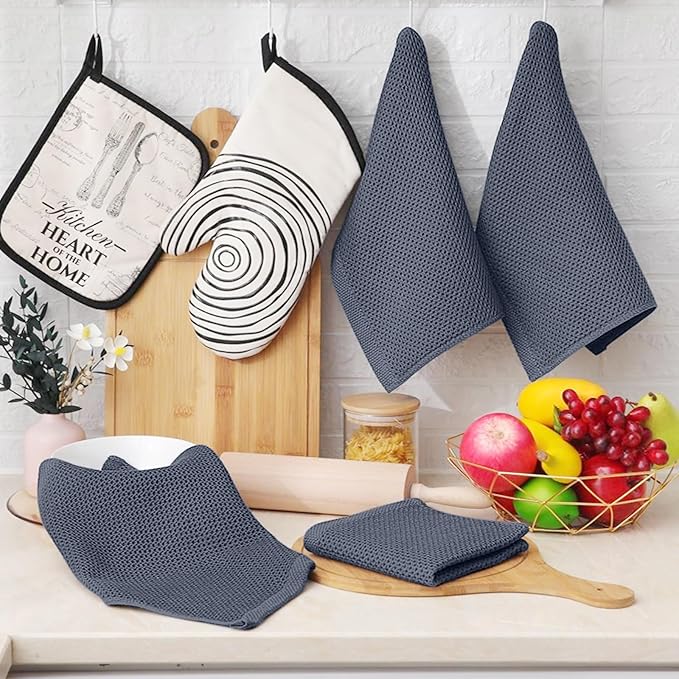 Homaxy 100% Cotton Waffle Weave Kitchen Dish Cloths, 4-Pack Ultra Soft Absorbent Dish Towels, Quick Drying Dish Rags, 12 x 12 Inches, Dark Grey