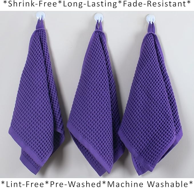 PÜSKÜL Natural 100% Turkish Cotton Waffle Kitchen Towels Set of 3 | Oeko-Tex, Premium Waffle Hand Towels for Bathroom | Soft Absorbent Quick-Dry Lint-Free Dish Towel Large 32x16 inch (3, Lilac)