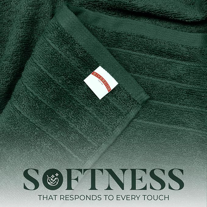 RIVERSIDE Pack of 4 Premium Extra Large Bath Towels 30 x 60 Inches, 100% Cotton, Super Soft & Highly Absorbent, Larger & Lighter Weight, Quicker to Dry, Perfect for Bathroom, Forest Green