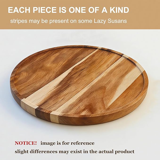 12-inch Acacia Wood Lazy Susan Organizers, ACIAZAAZ Lazy Susan Turntable for Cabinet, Kitchen Turntable Storage for Table, Countertop, Pantry