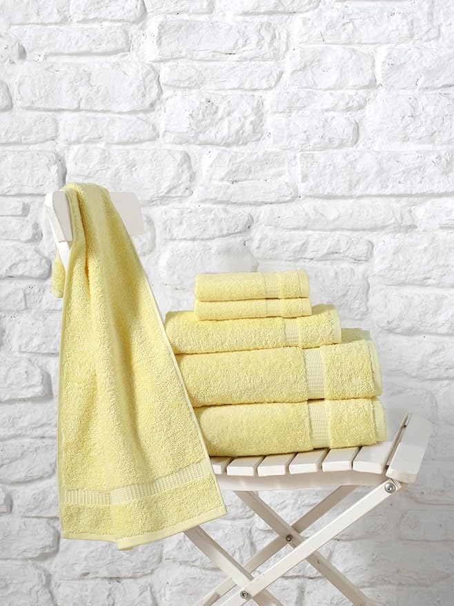 SALBAKOS 100% Turkish Cotton 6-Piece Towel Set | Heirloom Quality Hotel & Spa Collection | Soft, Super Absorbent 2 Washcloth, 2 Hand, 2 Bath Towel Sets | Made in Turkey (Yellow, 6 Piece Towel Set)