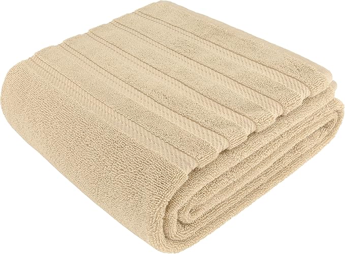 American Soft Linen 35x70 Jumbo Large Bath Towel, 600 GSM 100% Cotton Turkish Bath Sheet, Oversized Luxury Bath Towel for Bathroom Beach and Pool, Beige