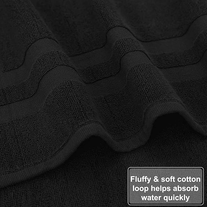 GOLD TEXTILES Premium Black Bath Mat - 2 Pack 22x34 Inches - Not a Bathroom Rug - 100% Ring Spun Cotton - Highly Absorbent & Non Slip Shower Bathroom Floor Mat Towel - Machine Washable