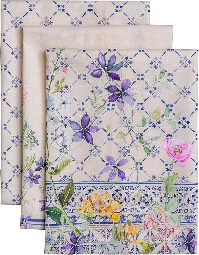 Maison d' Hermine Kitchen Towels Set of 3 100% Cotton 27.50" x 20" Reusable Cloth Tea Dish Towels Absorbent with Hanging Loop for Kitchen Gifts for Mothers Day Spring/Summer (Faience)