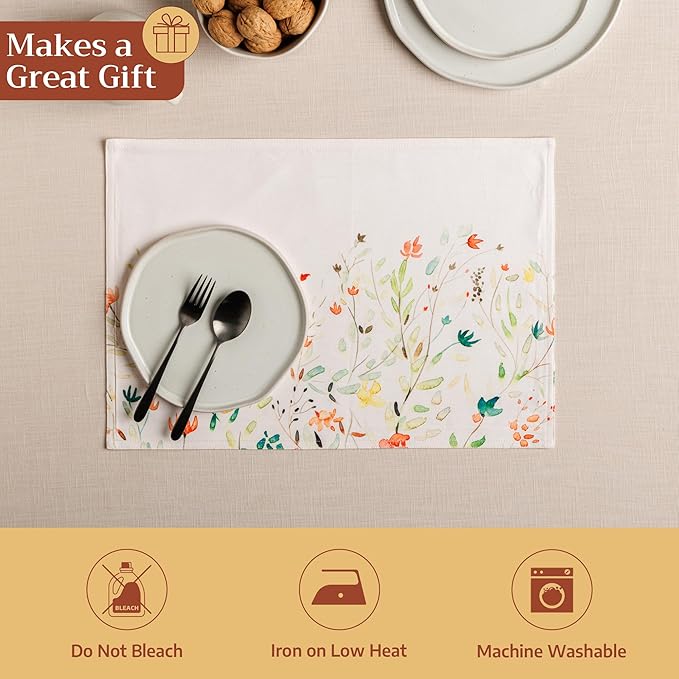 Maison d' Hermine Placemats Set of 4 100% Cotton Washable Cloth Place Mats Reusable Table Mats for Kitchen Dining Party Wedding Gifts for Mothers Day Spring/Summer (Colmar, 13" x 19")