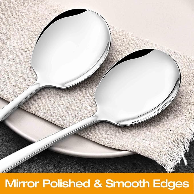 Serving Spoons Set of 8-Pieces Large 9.2-Inch Serving Spoon 18/10 Stainless Steel Big Serving Utensils Set for Buffet, Parties, Catering - Dishwasher Safe(8-Pieces, Silver)