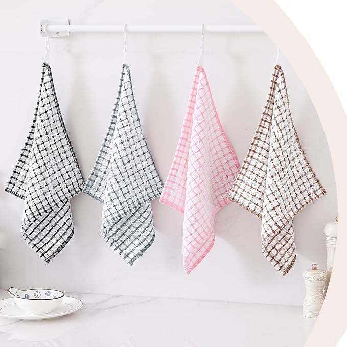 Kitinjoy Cotton 16 Pack Terry Kitchen Dish Cloths, 12 x 12 Inches Super Soft and Absorbent Dish Rags, Quick Drying Dish Towels for Washing Dishes, Mix Color