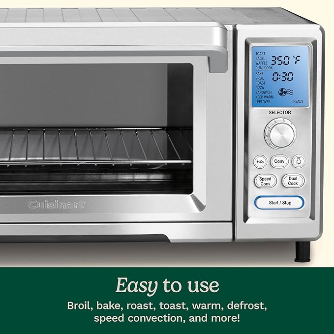 Cuisinart Chef’s Convection Toaster Oven, 1800-Watt Electric Oven with 15 Cooking Functions, Fits 13" Pizza, 9"x13" Baking Pan, and Full-Size Chicken, Nonstick Interior, TOB-260N1NAS, Stainless Steel
