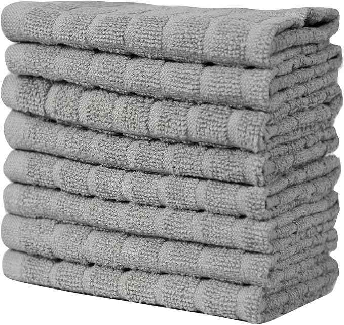 Bumble Dish Cloths (8 Pack) | 12" x 12" | 100% Cotton Kitchen Towels | 406 GSM | Soft, Highly Absorbent & Durable Dish Towels for Kitchen | Gray