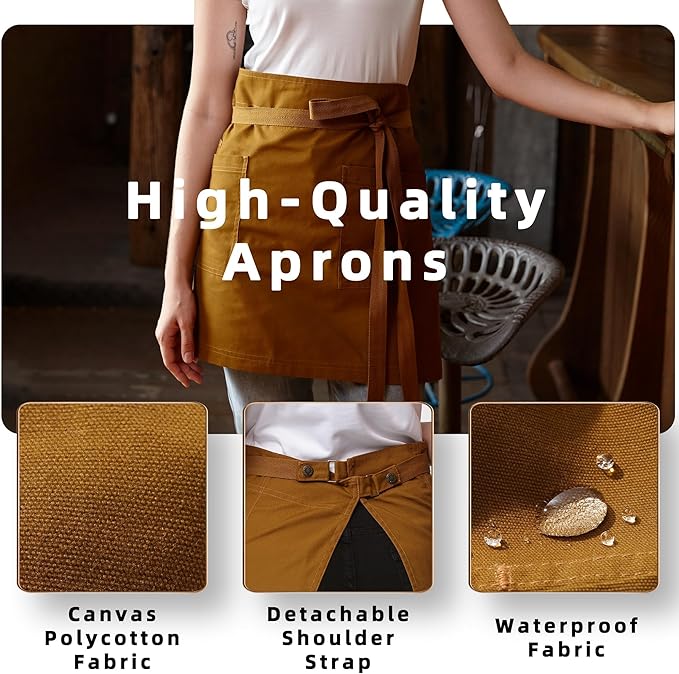 Unisex Waist Apron Half Bistro Apron Server Aprons with Pockets Waterproof 4251BY