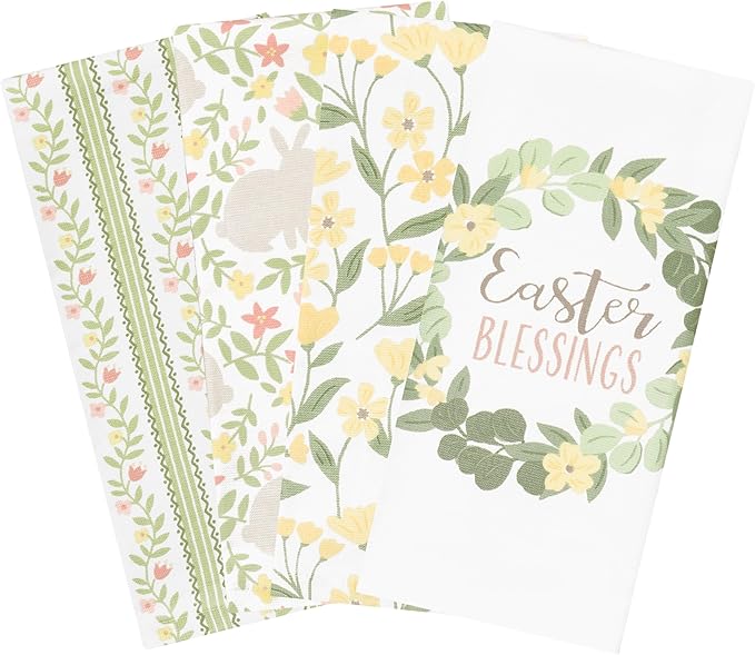 Ritz 100% Cotton Kitchen Towels, Easter Blessings Spring – 16"x26" – Absorbent Dish Towels for Drying & Cleaning – Soft & Durable (Set of 4)