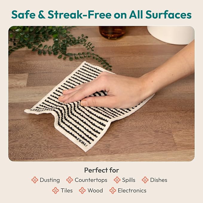 FEBU Swedish Dishcloths for Kitchen | 5 Pack Sunset Reusable Paper Towels Washable | Swedish Dish Towels | Non-Scratch Cellulose Sponge Cloths | No Odor, Biodegradable Cleaning Cloths