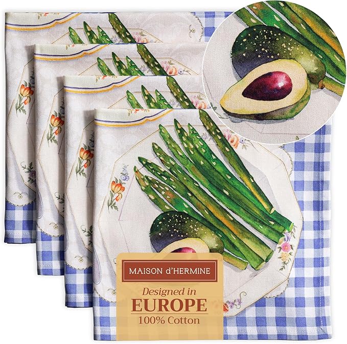 Maison d' Hermine Cloth Napkins Set of 4 100% Cotton Everyday Reusable Square Napkins Cloth Washable Dinner Party Wedding Restaurant Gifts for Mothers Day Spring/Summer (Gourmand, 20" x 20")