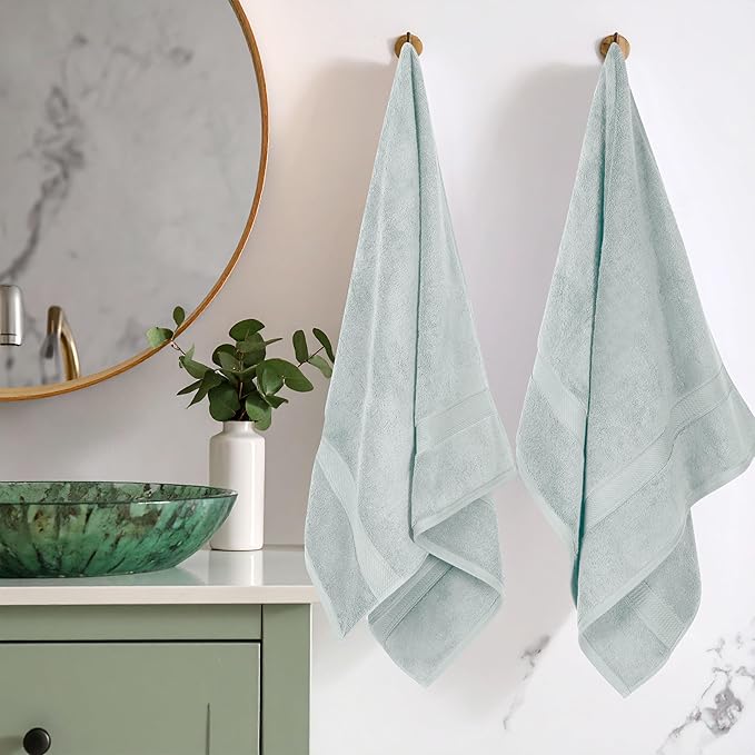 SUPERIOR Egyptian Cotton Pile Bath Towel Set of 2, Ultra Soft Luxury Towels, Thick Plush Essentials, Absorbent Heavyweight, Guest Bath, Hotel, Spa, Home Bathroom, Shower Basics, Sea Foam