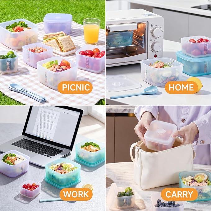OTB Set of 2 Reusable Silicone Containers Clear, Nesting Leak-free Silicone Food Storage Boxes, BPA Free, Airtight, Dishwasher and Freezer Safe (Clear M+S)