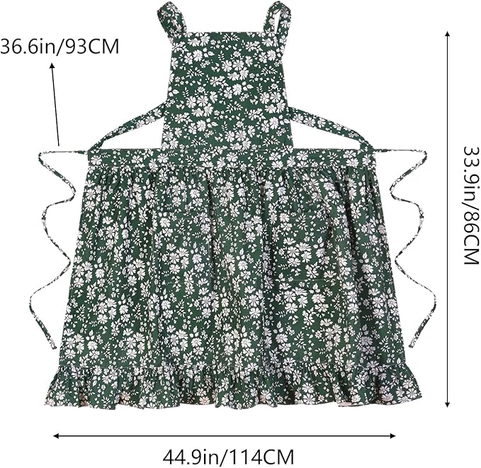 Pinknoke Vintage Pinafore Apron Dress for Women with Pockets Cute Floral Chef Aprons for Kitchen Cooking Baking Gardening