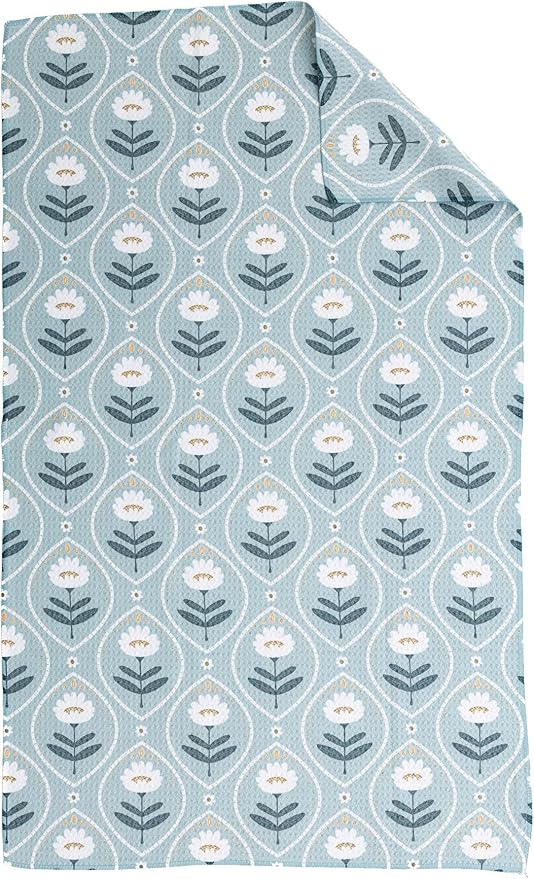Premium Kitchen Tea Towel | Microfiber Waffle Weave | Quick Dry | Super Absorbent | Double-Sided Designer Prints | 2 Pack (Blue Blush)