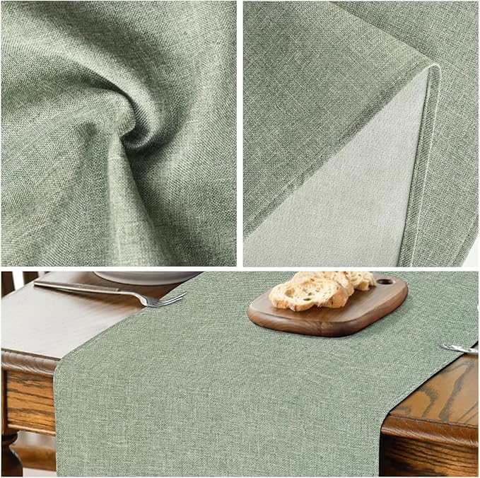 Artoid Mode Sage Green Table Runner, Seasonal Spring Summer Washable Kitchen Dining Table Decoration for Home Party Decor 13x48 Inch