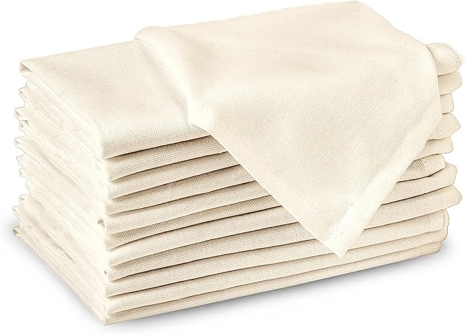 Encasa XO Natural Cloth Napkins Set of 6, 17"x17" | Solid Color Cotton Dinner Napkins | Washable & Reusable Wedding Napkins for Holiday Dinners, Party, & Everyday Table Decor