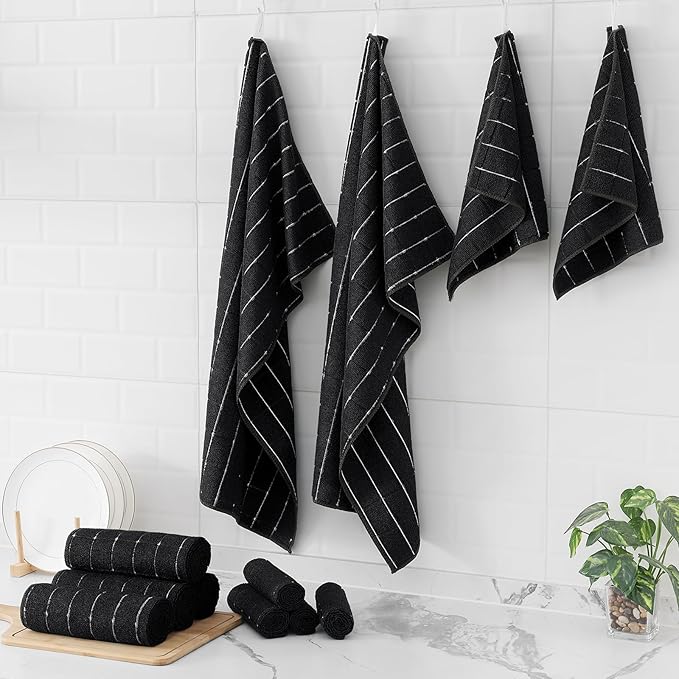 Homaxy Microfiber Kitchen Towels and Dishcloths Set, 20 Pack Soft and Absorbent Dish Hand Towels Bulk, 28 x 16 Inch & 12 x 12 Inch Quick Drying Rags for Washing Dishes, Black