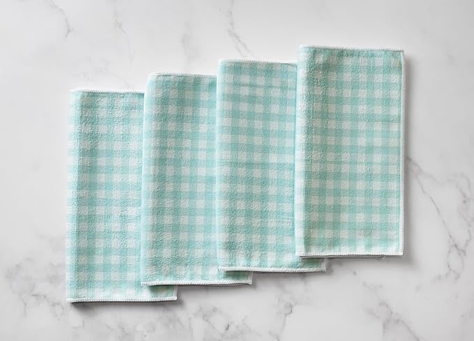 Martha Stewart Microfiber Cleaning Cloths, Ultra-Absorbent, Lint-Free Cleaning Towels for Home & Kitchen, Teal Gingham, 11 Inches, 24 Count