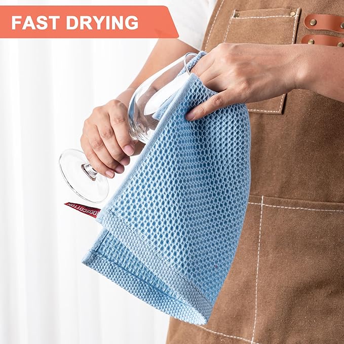 BOOMIBOO 6-Pack Kitchen Dish Cloths, 100% Cotton Waffle Weave, Ultra Soft Absorbent, Quick Drying Dish Towels, 12x12 Inches,Sky Blue
