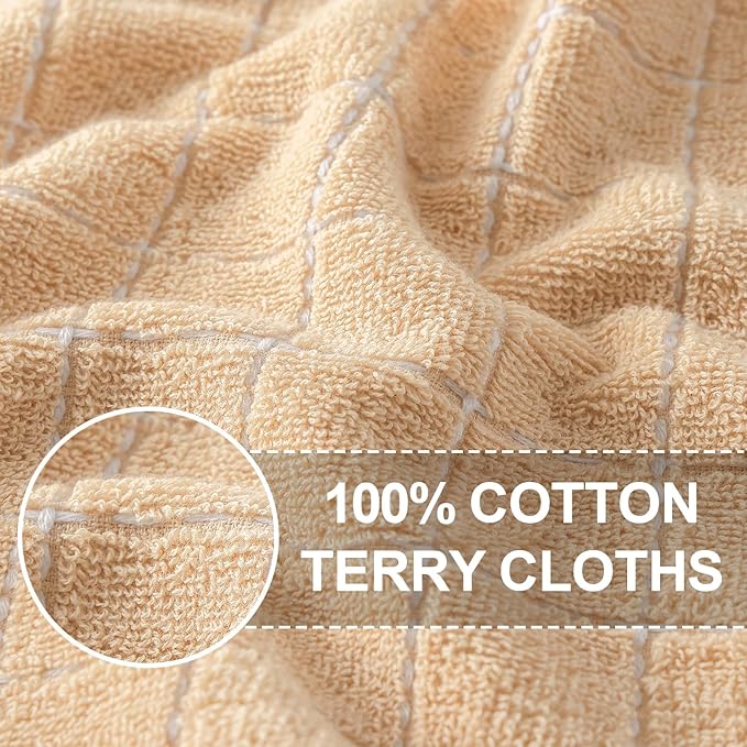 Homaxy 100% Cotton Terry Kitchen Towels(Apricot, 13 x 28 inches), Checkered Designed, Soft and Super Absorbent Dish Towels, 4 Pack