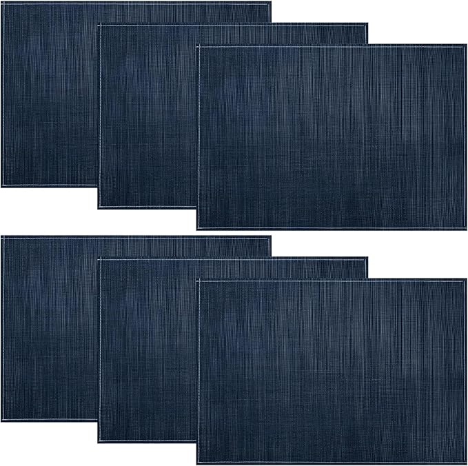 Niviy Dark Blue Placemats Set of 6, 12x18 Inch Washable Easy to Clean Heat-Resistant Anti-Skid Navy Blue Placemats for Holiday Party Kitchen Dining Room Decoration