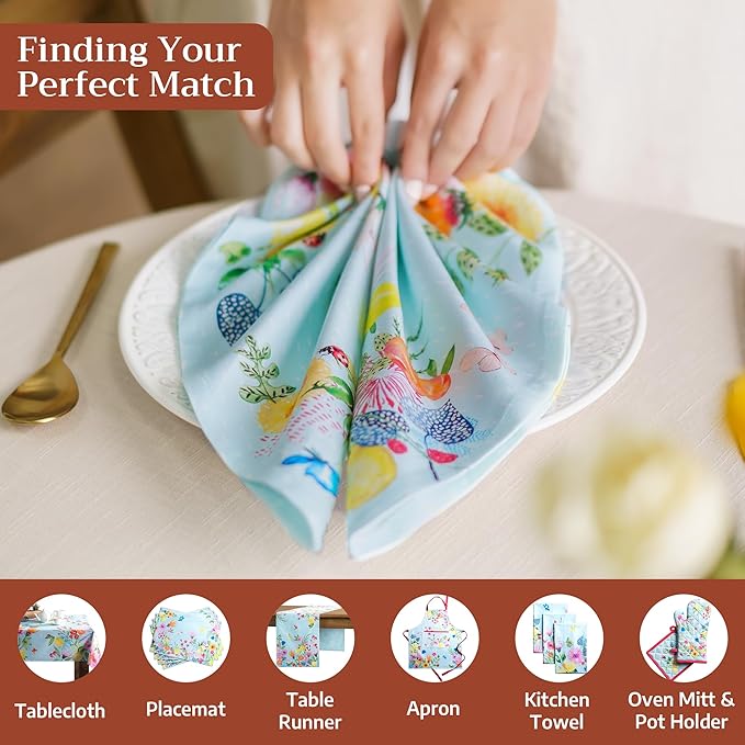 Maison d' Hermine Cloth Napkins Set of 4 100% Cotton Everyday Reusable Square Napkins Cloth Washable Dinner Wedding Restaurant Gifts for Mothers Day Spring/Summer (Jardin D'Ete - Mint, 20" x 20")