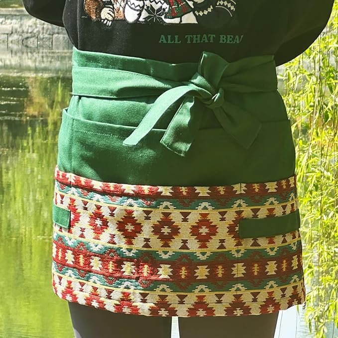 Garden Apron for Woman, Serve Apron Cute, Flora Half Apron with 8 Pockets, Valentines Gift for Mom Wife Girlfriend