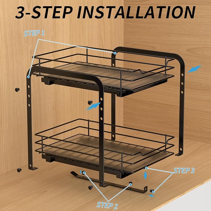 BOIVSHI 2-Tier Spice Rack, Pull Out Spice Racks Organizer for Cabinet, Height Adjustable Heavy Duty Metal Basket for Inside Cabinets & Pantry Closet (7.5''Wx10.5''Dx9.5''H)
