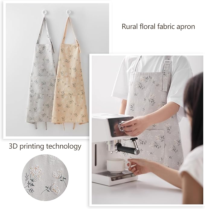Cooking Baking Apron with Pocket,Janpanese Vintage Style Design with Adjustable Waist & Neck Straps,Chef Apron for Home, BBQ, Garden