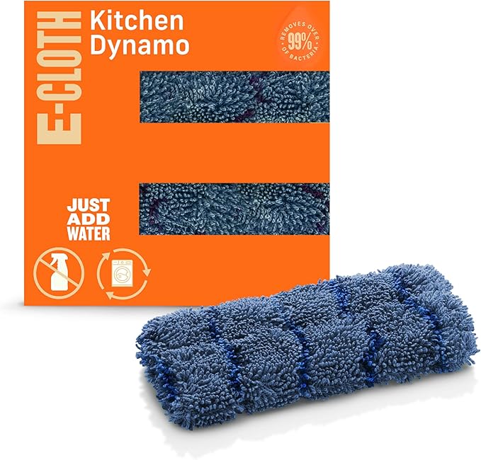 E-Cloth Kitchen Dynamo, Premium Microfiber Non-Scratch Kitchen Dish Scrubber Sponge, Ideal for Dish, Sink and Countertop Cleaning, 100 Wash Guarantee, Blue, 1 Pack
