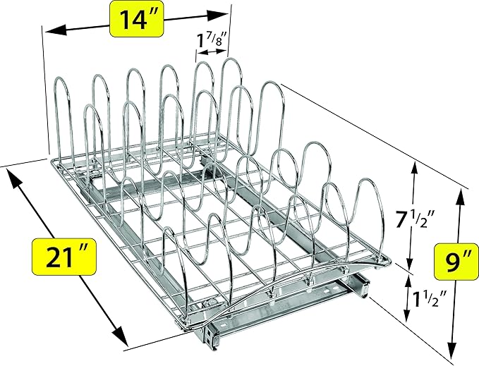 LYNK PROFESSIONAL® Pull Out Pot and Pan Lid Organizer Inside Cabinet - Lifetime Ltd. Warranty – Cookie Sheet Organizer for Cabinet – Slide Out Baking Sheet Organizer - 14W x 21D, Extra-Large, Chrome