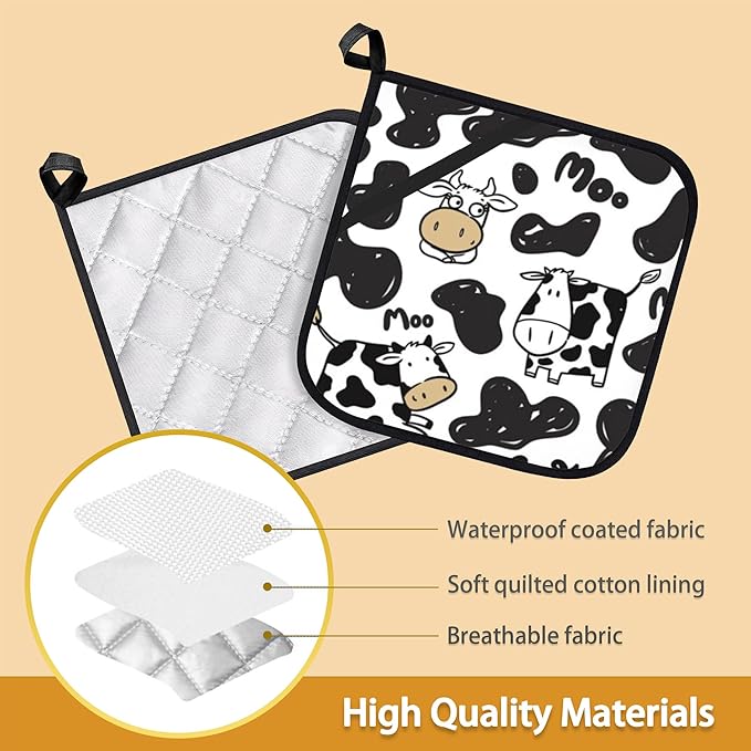 Cow Skin Pot Holder Set of 2,Heat Resistant Potholders Oven Hot Pads for Kitchen Cooking Baking BBQ