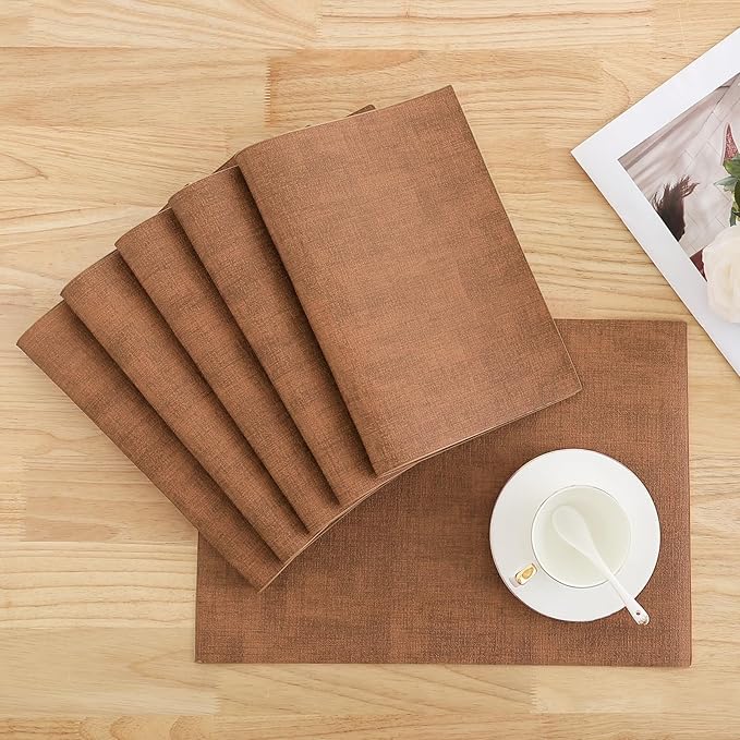 Homaxy Faux Leather Heat Resistant Placemats for Dining Table Set of 8, Waterproof Wipeable Washable PU Table Mats, Easy to Clean Anti-Slip Place Mats, 11.8 x 17 Inch, Brown