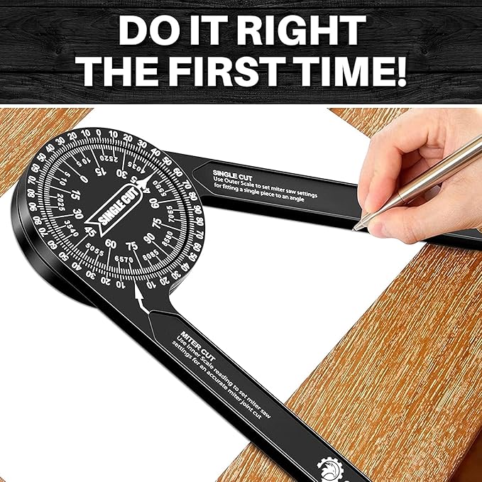 Saker Miter Saw Protractor|7-Inch Aluminum Protractor Angle Finder Featuring Precision Laser-Inside & Outside Miter Angle Finder for Carpenters, Plumbers and All Building Trades(2PCS)