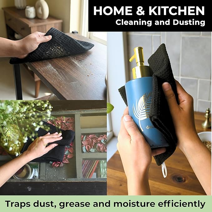 Black Cotton Cleaning Rags For Housekeeping - Trapos Paños De Limpieza Reutilizables - Kitchen Bar Shop Towel Dish Mop Wash Cloth For House Dust - Reusable Washable Absorbent - 13"x13" 12 Pack