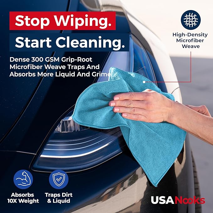 USANOOKS Microfiber Cleaning Cloth - Turq - 8Pcs (12.5x12.5 inch) High Performance - 1200 Washes, Ultra Absorbent Car Towel Traps Grime & Liquid for Streak-Free Mirror Shine - car Washing Cloth