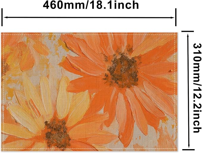 HOMETITUTE Linen Placemats Set of 4 12x18 inch Spring Table Mats for Dining Table Sunflower Farmhouse Decorations Kitchen Decor Desk Mat for Outdoor Home Party Kitchen Seasonal Dining Decor