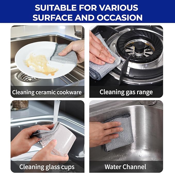 Wangjinpeng 24PCS 3-Layer Non-Scratch Multipurpose Steel Wire Dishcloths - Reusable Quick-Dry Odor-Free Scrub Cloths for Dishes, Kitchen Cleaning Cloths for Cookware, Sinks, Stove Tops(7.87X7.87)