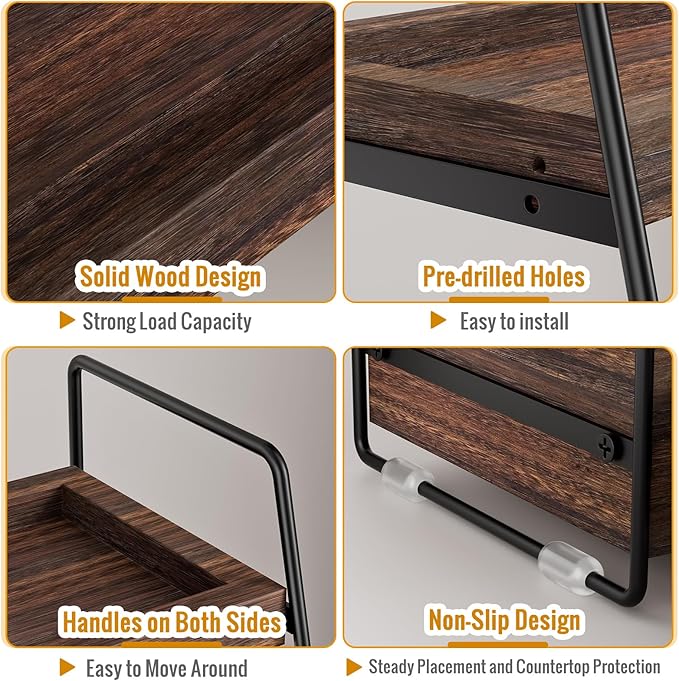 2-Tier Bathroom Counter Organizer with Drawer & Removable Basket, Wood & Metal Vanity Organizer for Skincare, Makeup, Perfume, Toiletries, Small Bathroom Counter Shelf, 13'' Rustic