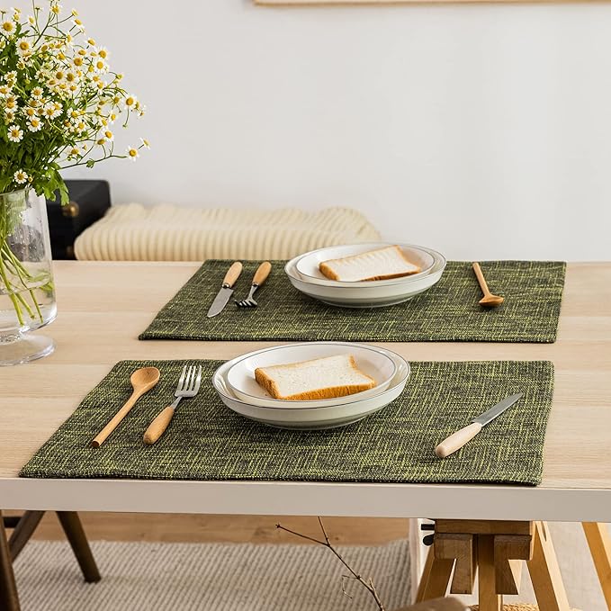Kevin Textile Christmas Placemats, Set of 4 Heat-Resistant Placemats for Kitchen Table, Washable Durable Linen Table Mats Woven Placemats (4 Pcs, 13"x19", Peridot Green)