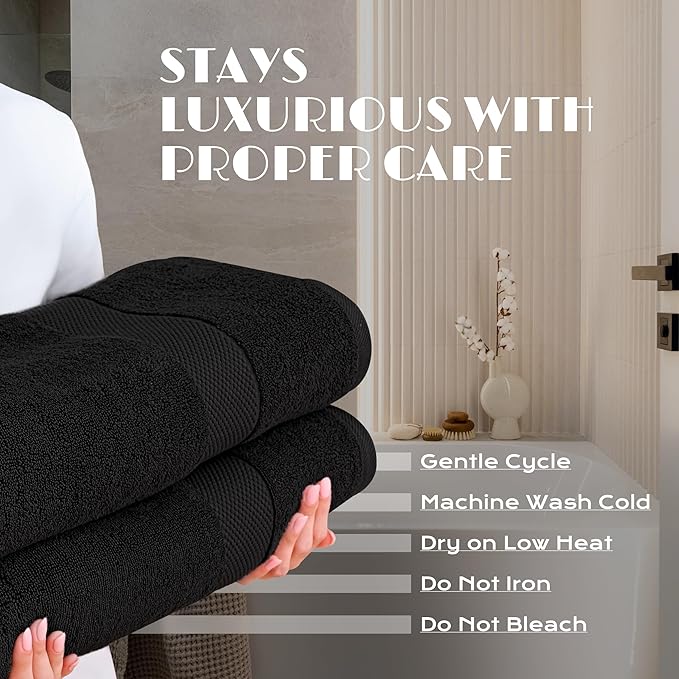 White Classic Luxury Soft Bath Sheets Set - 650 GSM Cotton Luxury Bath Towels Extra Large 35x70 | Highly Absorbent and Quick Dry | Hotel Quality Extra Large Towels Oversized, Black, 2 Pack